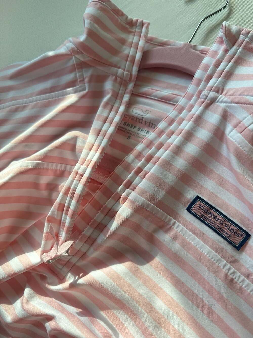 Vineyard Vines Pink White Striped Shep Shirt Quarter Zip Preppy Coastal S - Picture 6 of 9